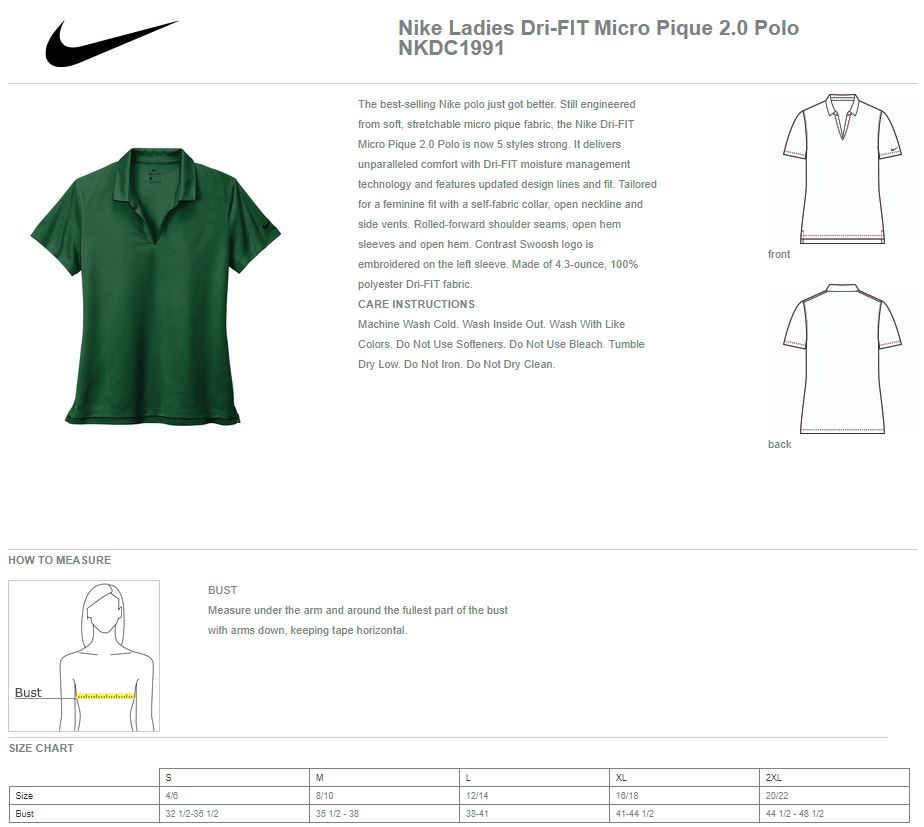 nike dri-fit micro pique 2.0 polo size chart